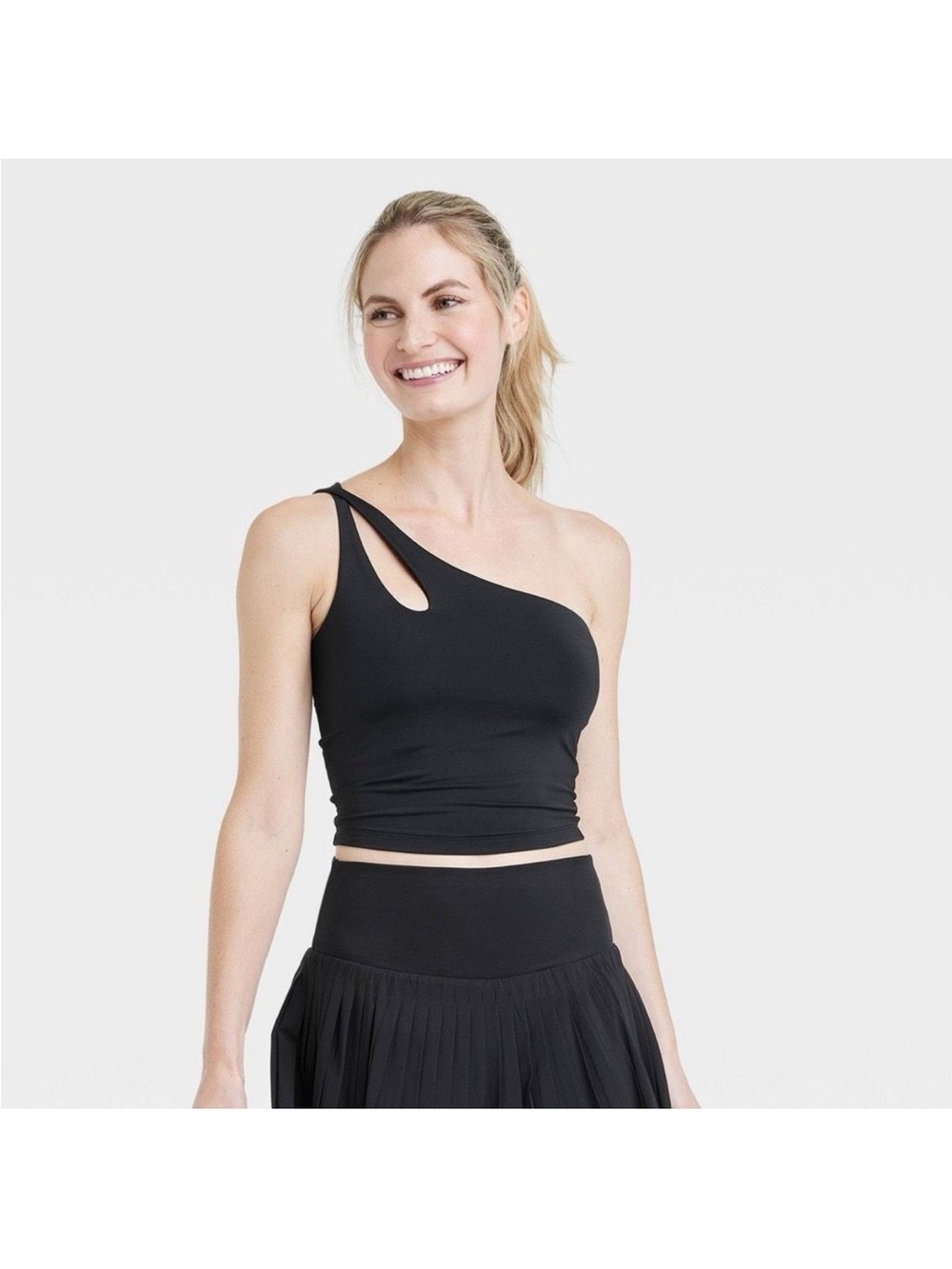 All In Motion Black One-Shoulder Asymmetrical Cropped Tank Top